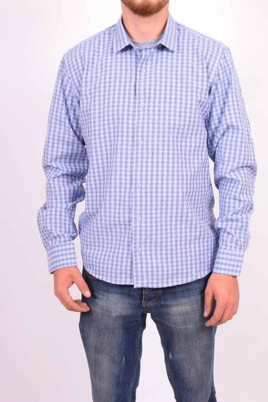 Рубашка мужская  (цв.голубой) (slim fit)  businessX (Cotton 70%,Polyester 30%) Размеры в наличии : 44, 46 арт.клетка
