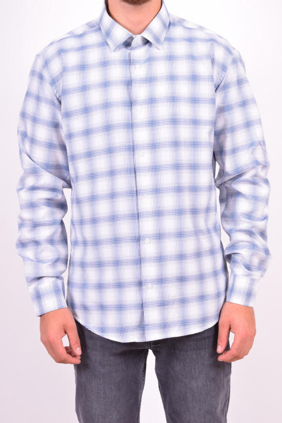 Рубашка мужская  (цв.белый/синий) (slim fit)  VIA LARENTA (Cotton 70%,Polyester 30%) Размер в наличии : 46 арт.клетка