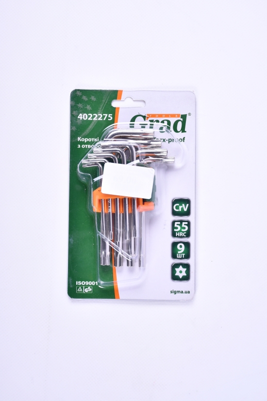 Ключи Torx (цена за 9шт., короткие с отверстием) T10-T50мм CrV "GRAD" арт.4022275