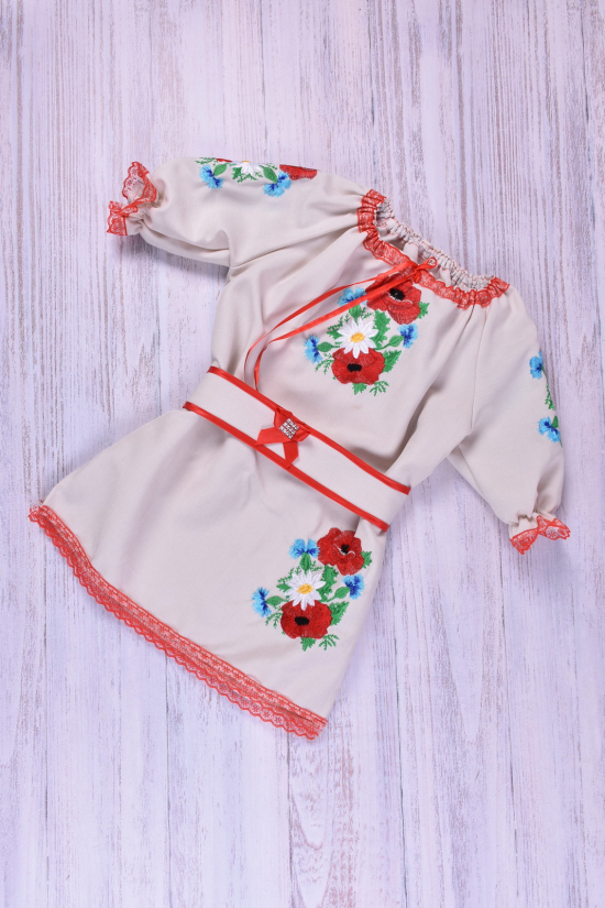Платье для девочки (цв.кремовый/красный) "вышиванка" Рост в наличии : 98, 104 арт.Цветы