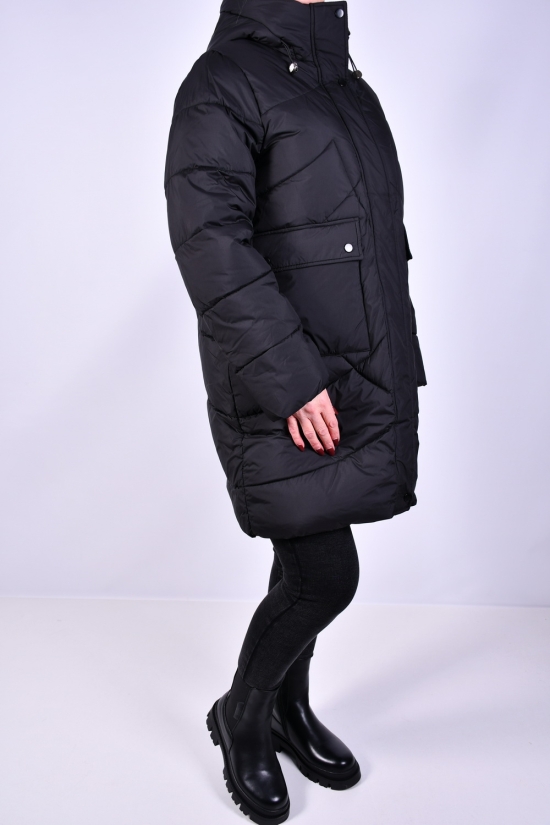 Пальто жіноче зимове (кол. чорний) з плащової тканини модель OVER SIZE Розміри в наявності : 46, 52, 54, 56 арт.M911009