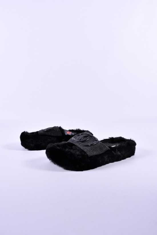 Тапочки жіночі (кол. чорний) "SCARRHETT" на хутрі Розміри в наявності : 37, 38, 40 арт.23813