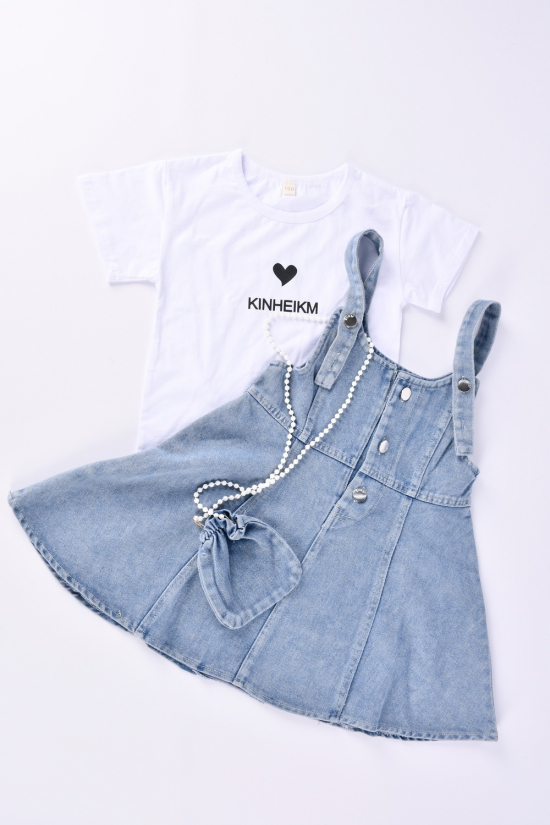 Сарафан джинсовий футболка для дівчинки з сумочкою Зріст в наявності : 98, 104, 110, 116, 122, 134, 140 арт.X007